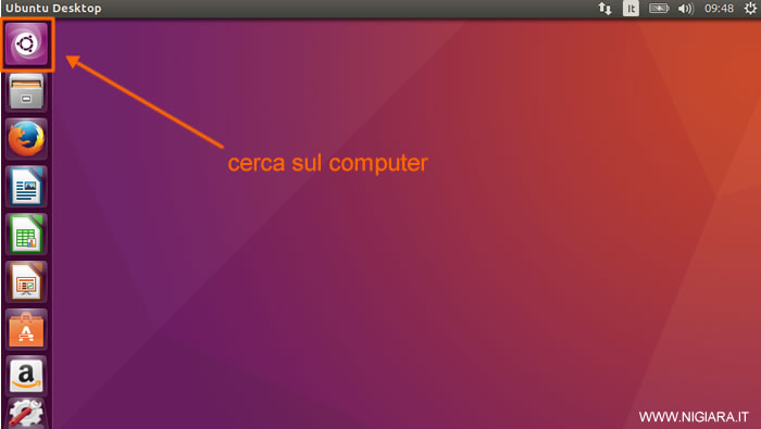 clicca sull'icona Cerca sul computer di Ubuntu