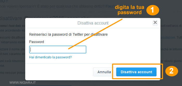 scrivi la tua password e clicca sul bottone Disattiva