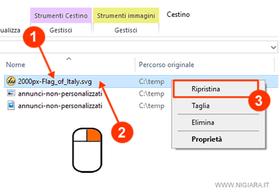 come si recupera un file dal cestino