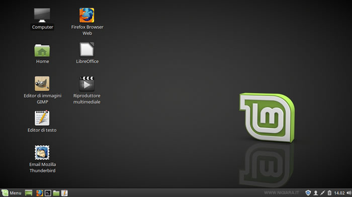 il desktop iniziale di Linux Mint