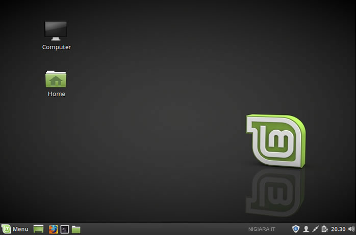 desktop di Linux con cartelle, menu e icone grafiche