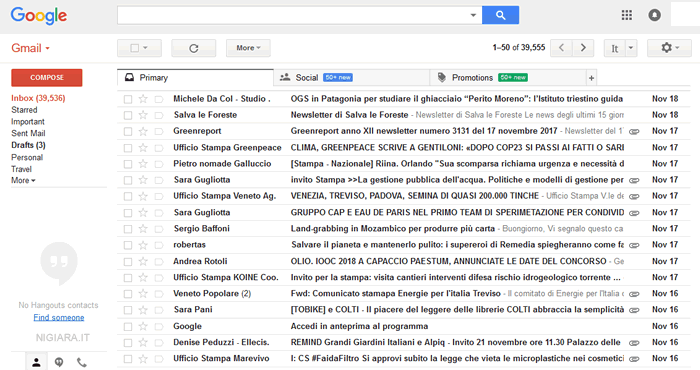 l'interfaccia della webmail Gmail